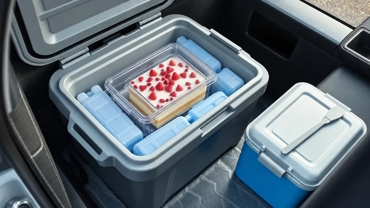 Covered fruit dessert packed in a cool box with ice packs Covered fruit dessert packed in a cool box with ice packs