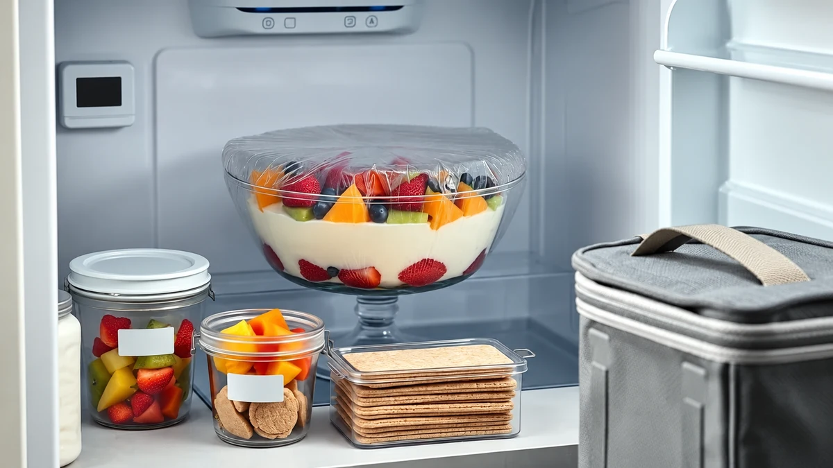 Covered fruit pave stored in a refrigerator