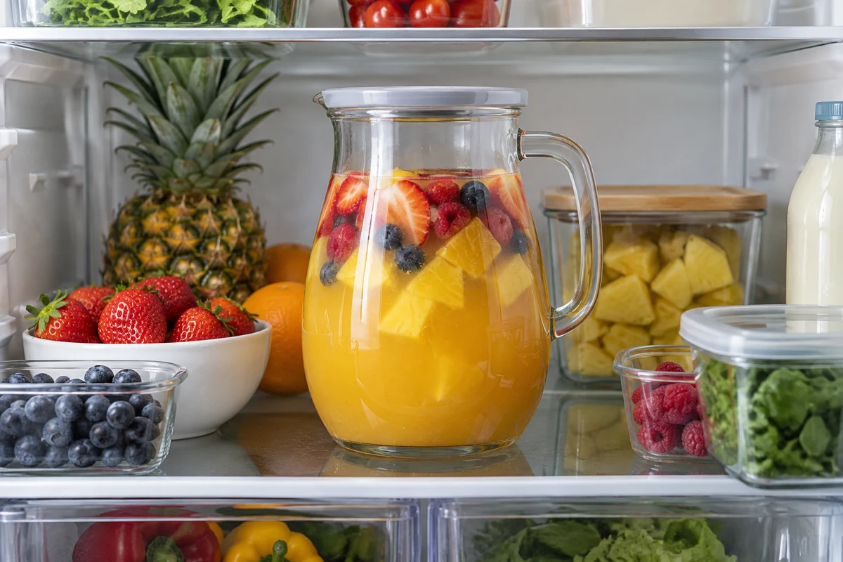 Covered fruit punch base in a refrigerator