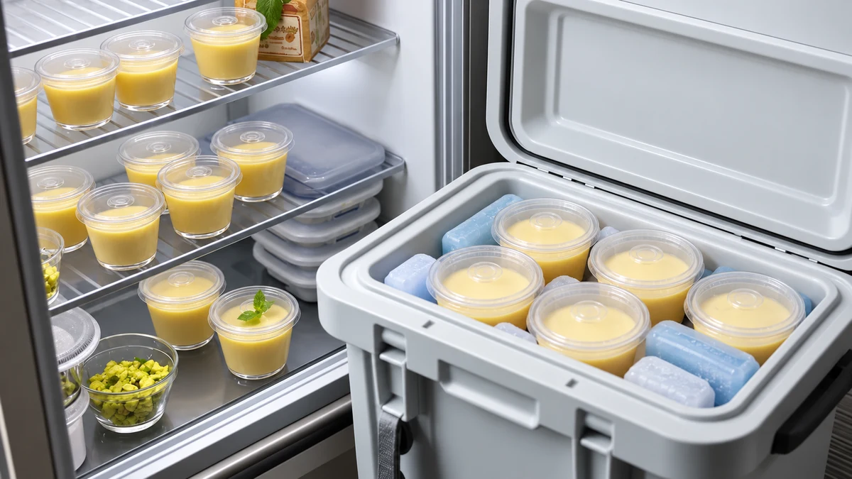 Covered lime mousse pots packed for chilled storage and transport