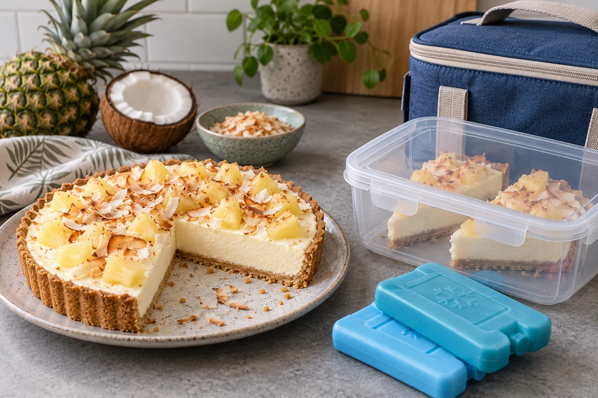 Covered pineapple and coconut tart portions for refrigeration