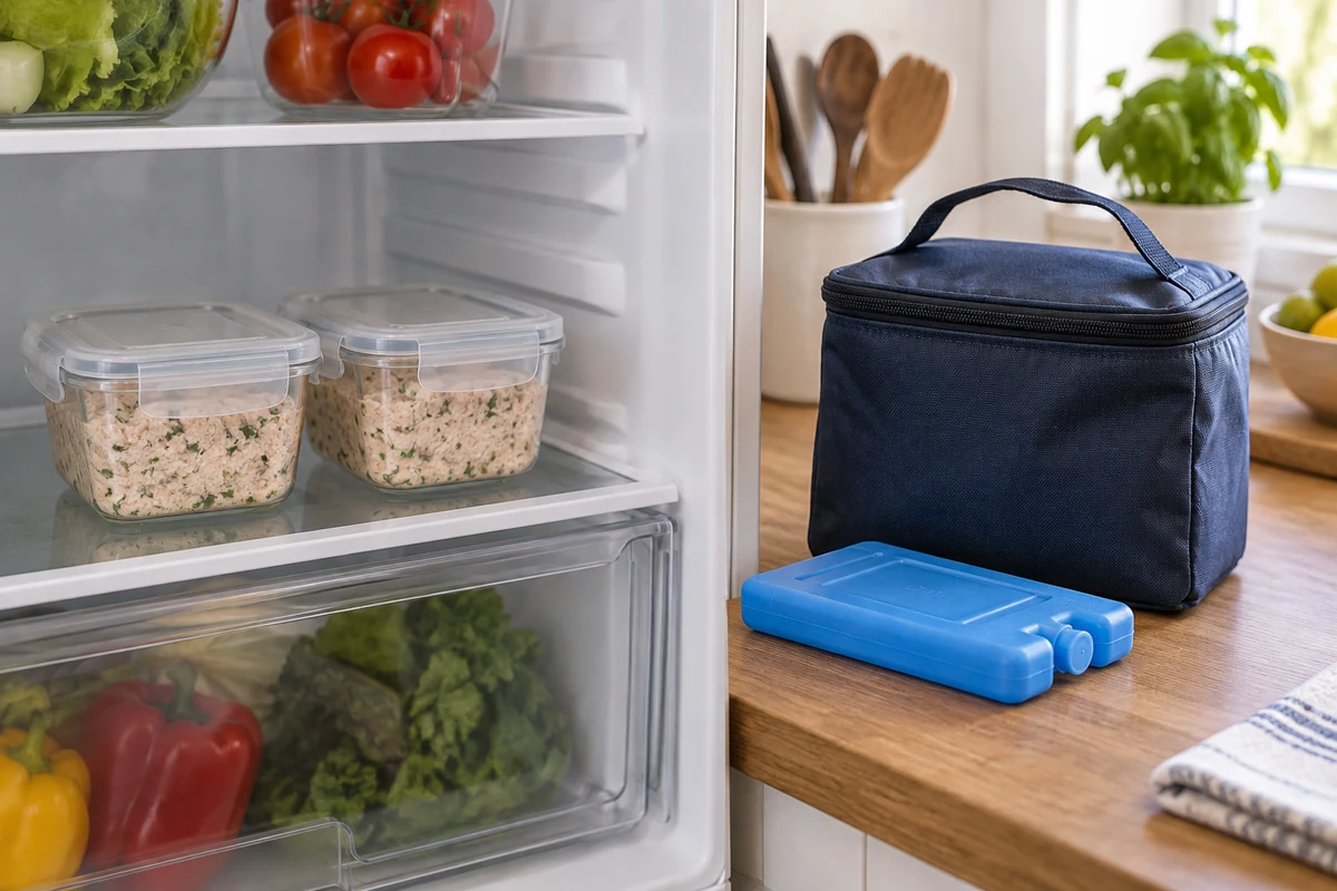 Covered tuna pate containers and an insulated cool bag