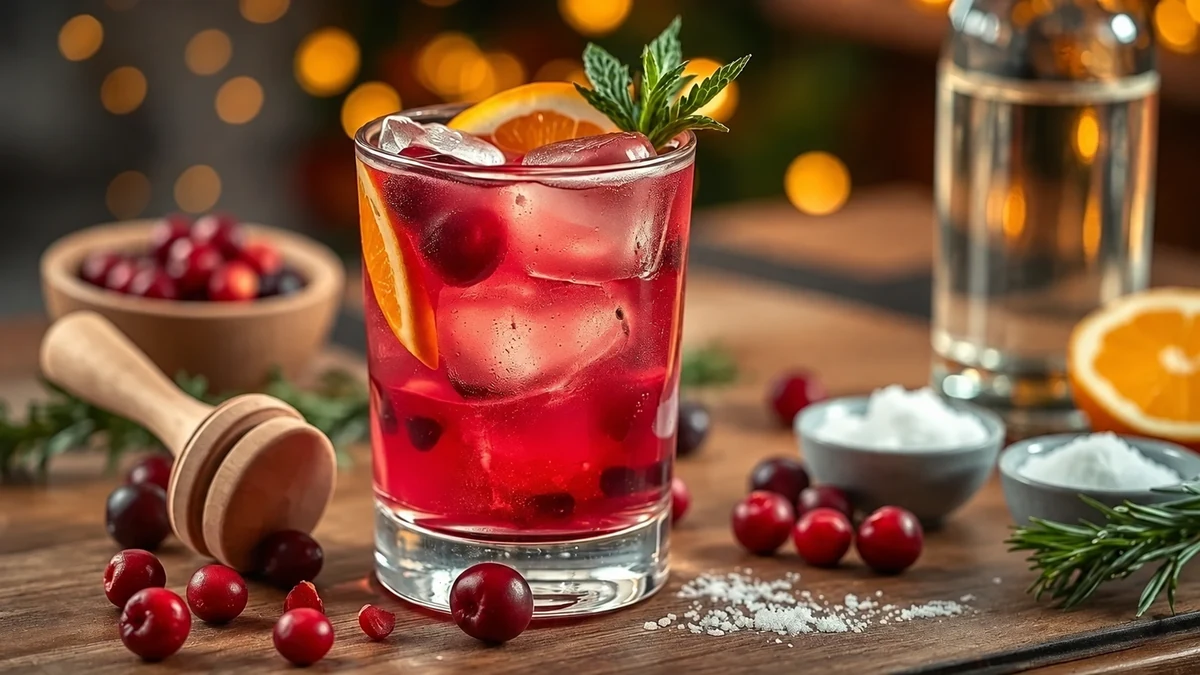 Cranberry and orange caipirinha with ice and mint Cranberry and orange caipirinha with ice and mint