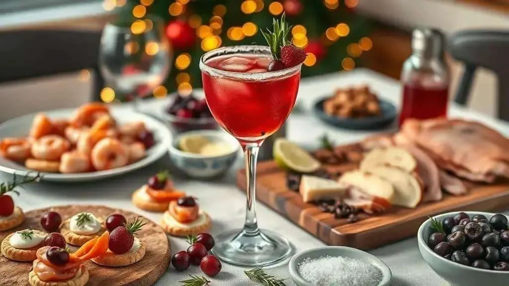 Cranberry cocktail served with festive canapes