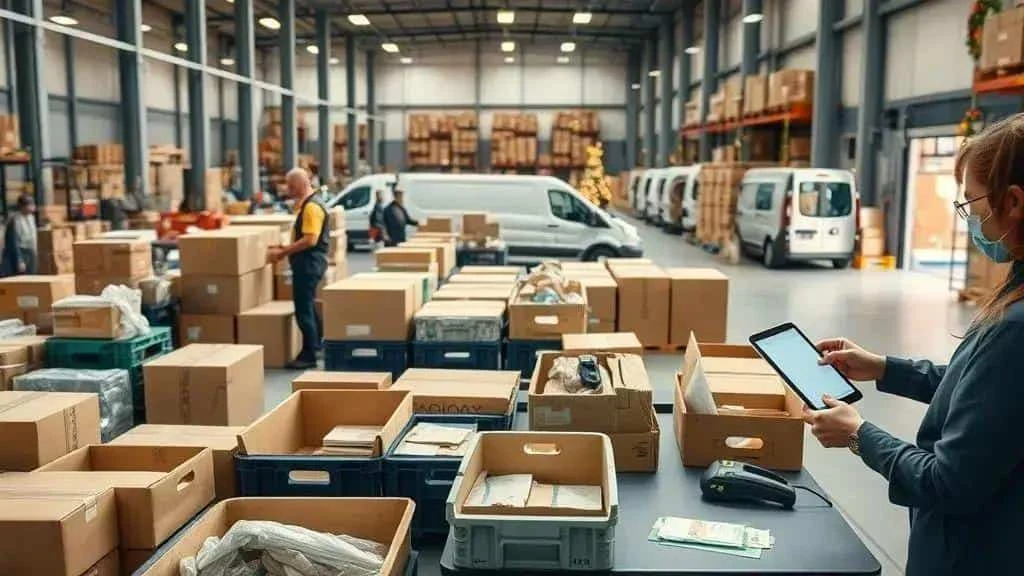 Crates and parcels organised in a warehouse Crates and parcels organised in a warehouse