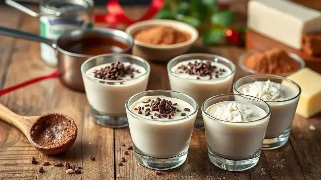 Creamy brigadeiro-style desserts in small glasses