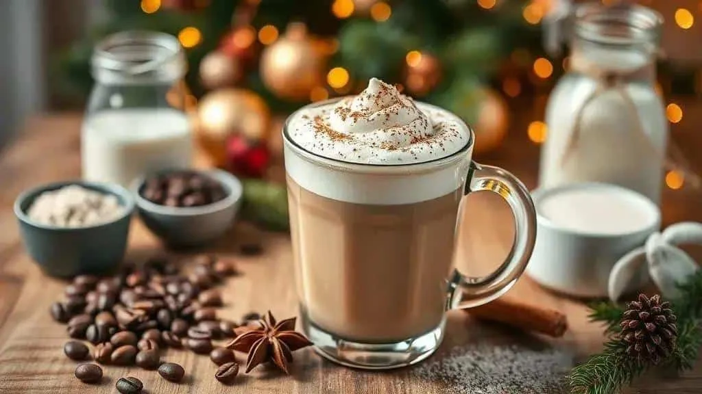 Creamy Christmas coffee topped with whipped cream