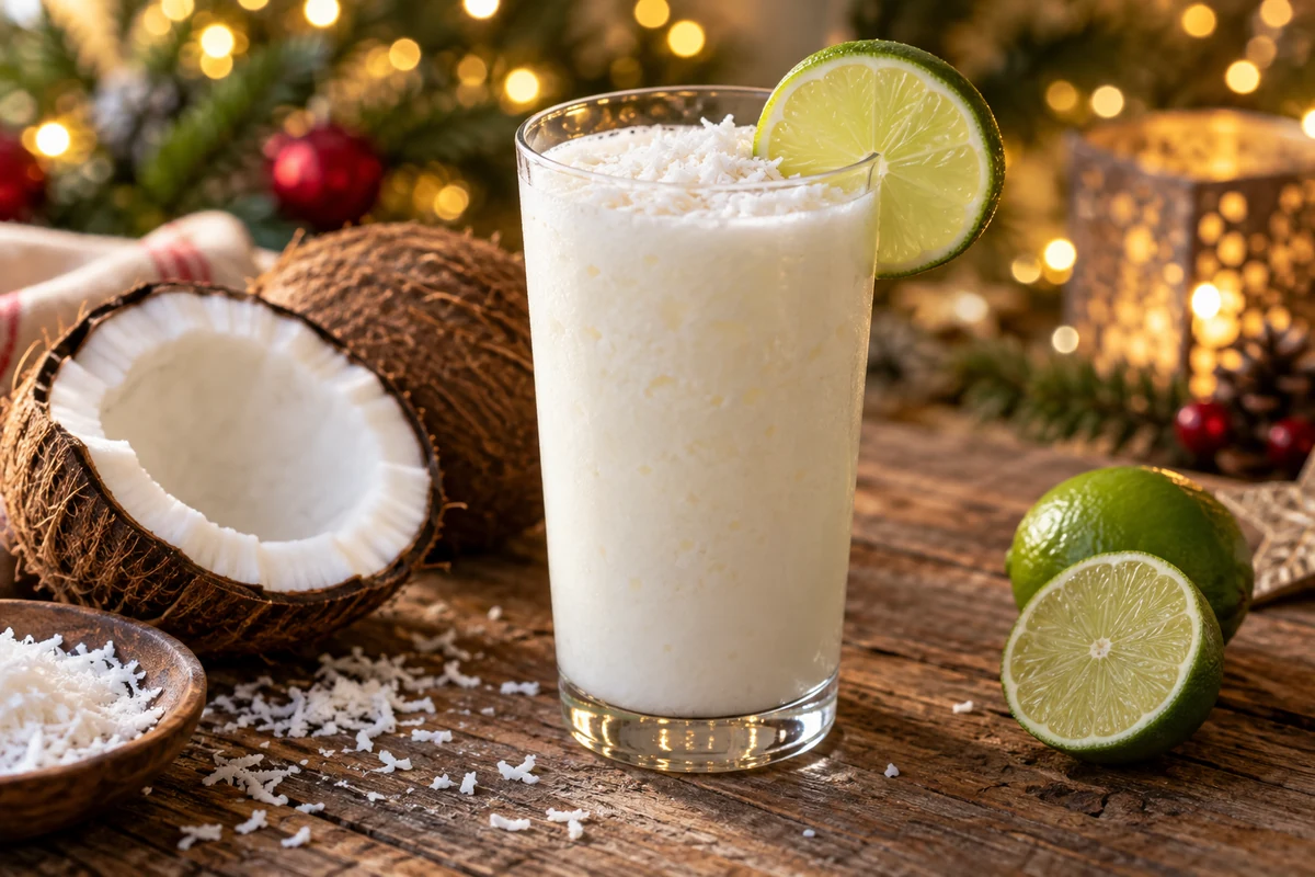 Creamy coconut batida with lime and fresh coconut