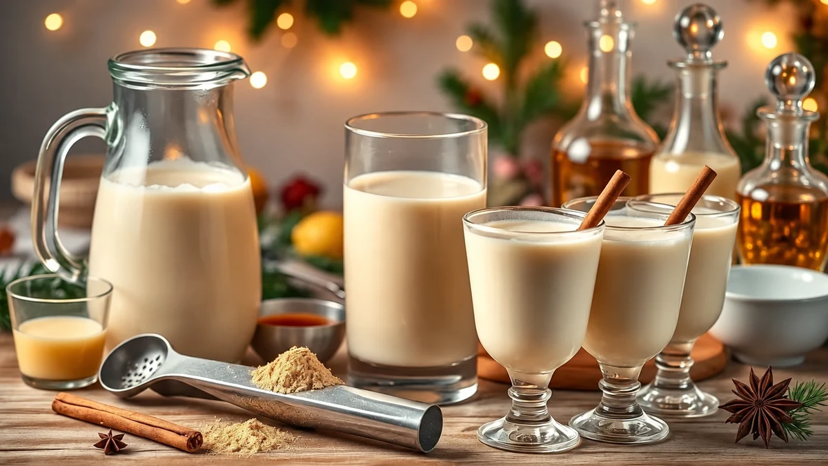 Creamy eggnog with cinnamon and grated nutmeg Creamy eggnog with cinnamon and grated nutmeg