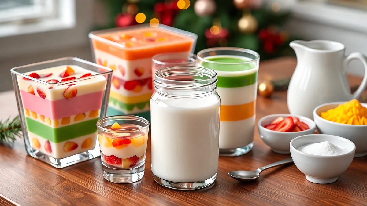 Creamy layered jelly variations in individual glasses