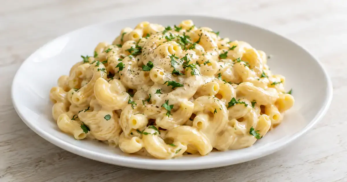 Creamy pasta with Parmesan ready to serve