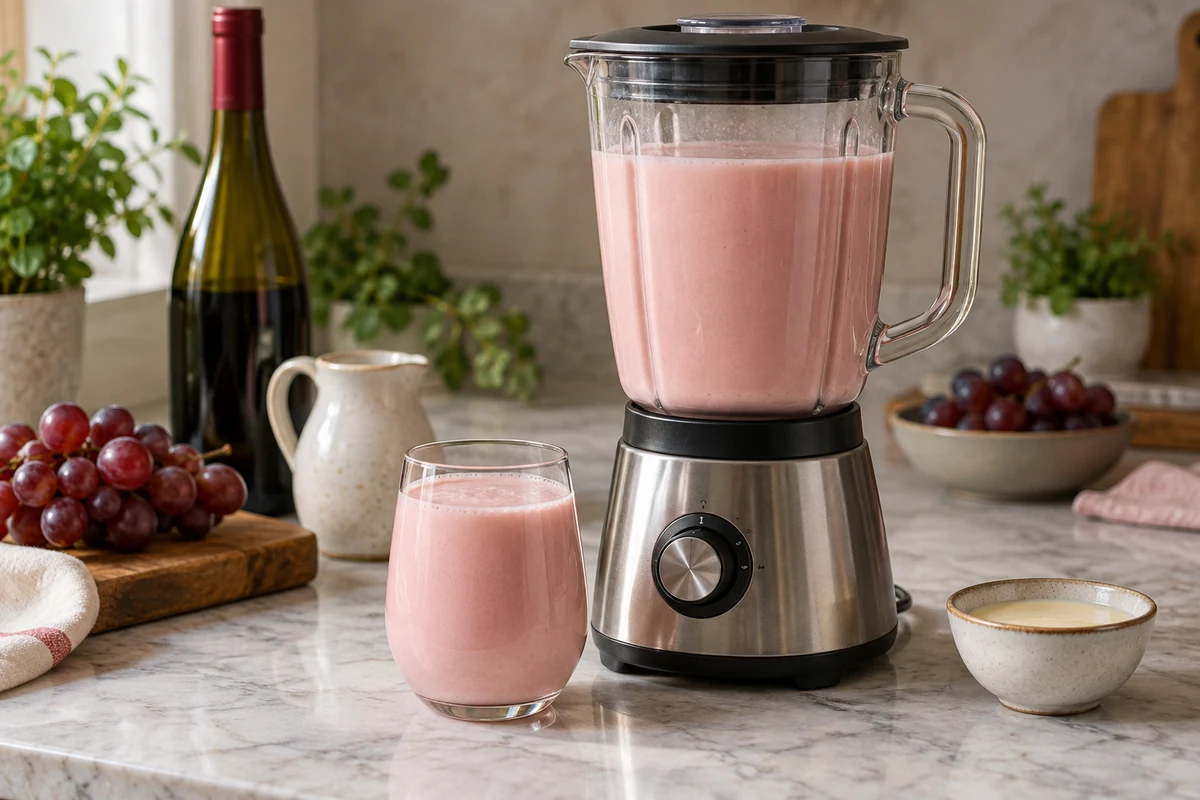 Creamy pink wine batida in a blender jug