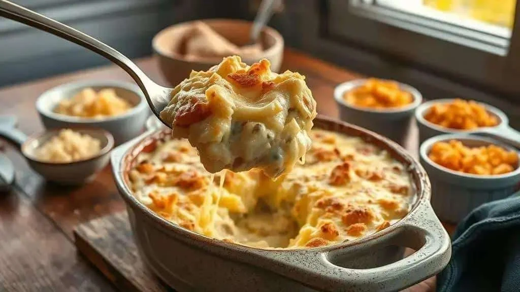 Creamy salt cod gratin beneath a golden cheese topping Creamy salt cod gratin beneath a golden cheese topping