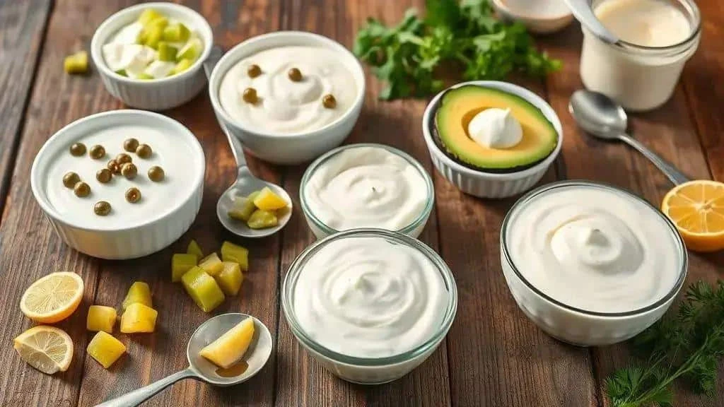 Creamy sauce variations with capers, yoghurt and avocado