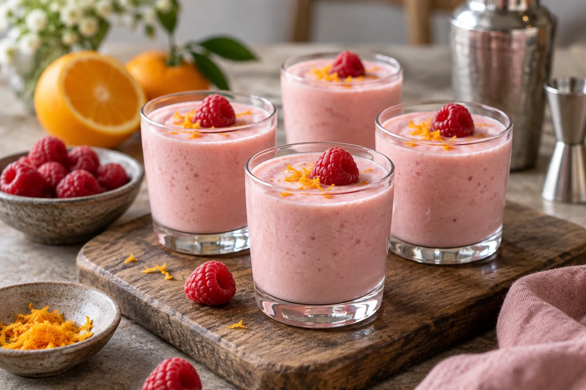 Creamy wine batida with berries and orange zest