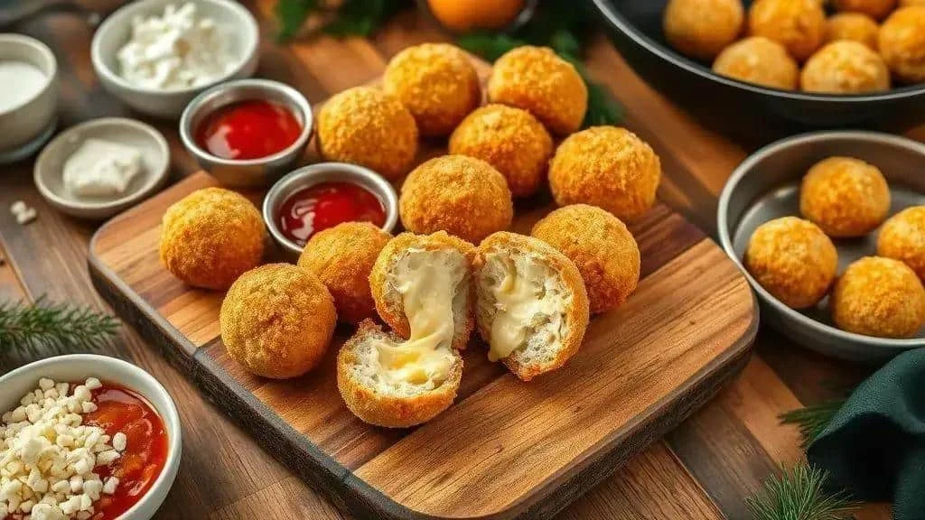 Crisp breaded cheese bites on a plate
