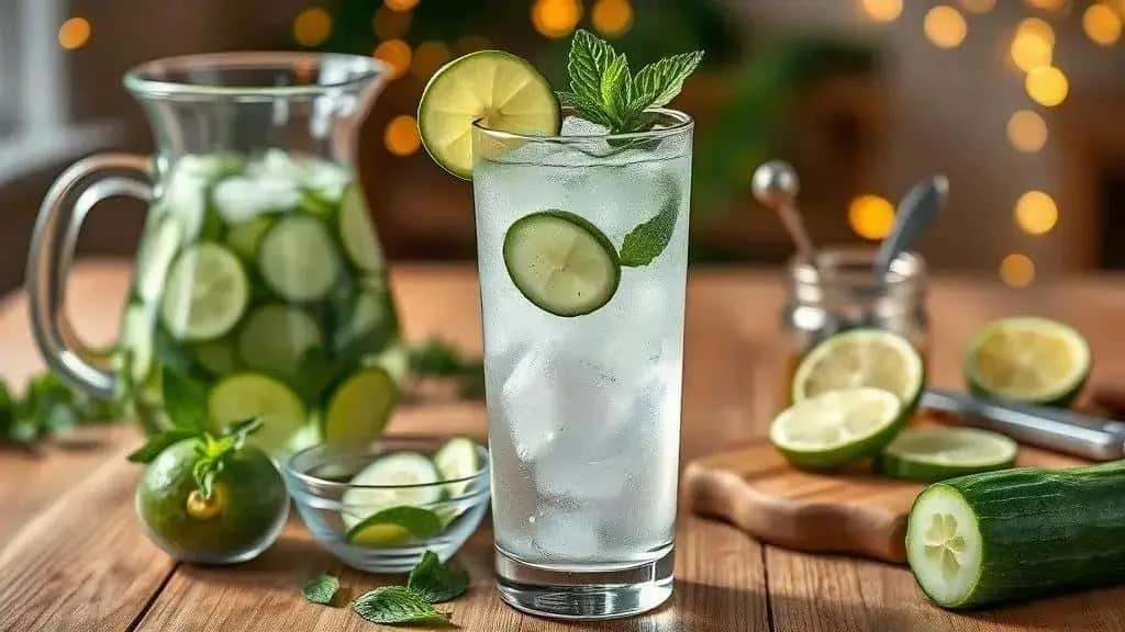 Cucumber and mint mocktail with ice Cucumber and mint mocktail with ice