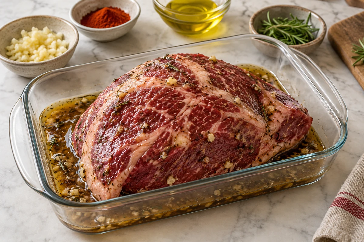Cupim beef joint coated with garlic and paprika marinade Cupim beef joint coated with garlic and paprika marinade