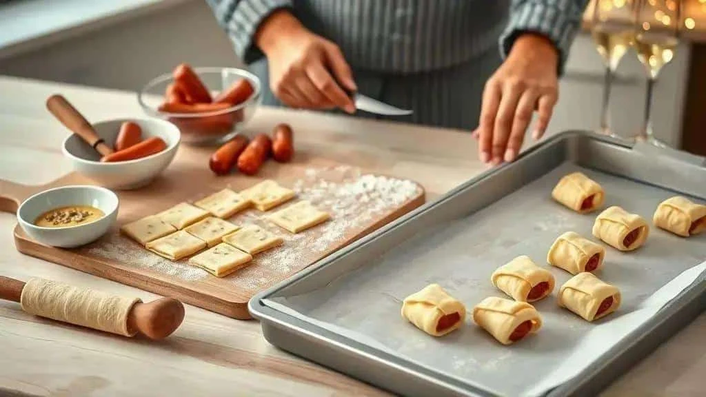 Cutting pastry for sausage bites