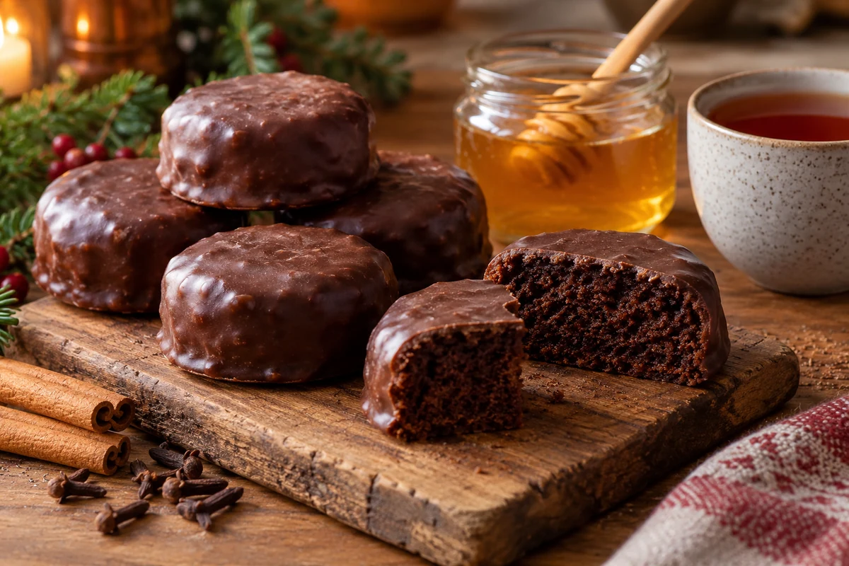 Dark cocoa honey cakes with honey and warming spices Dark cocoa honey cakes with honey and warming spices