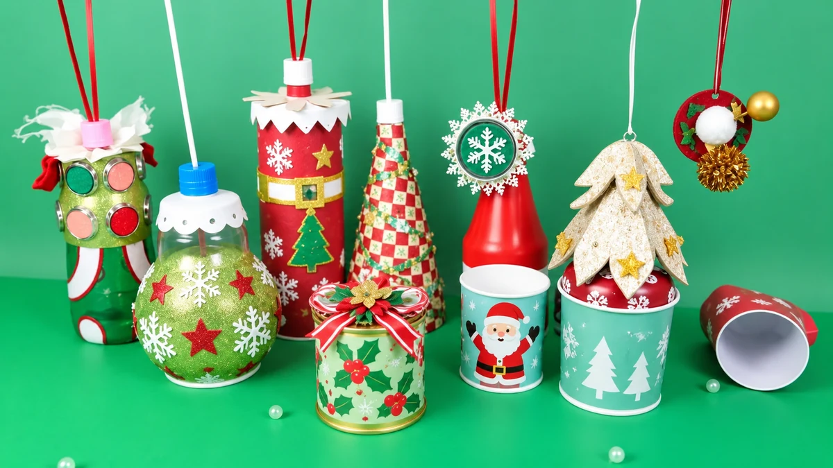 Decorated bottles and Christmas ornaments