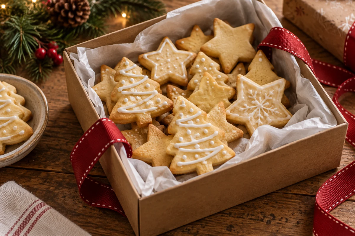 Decorated butter biscuits in a gift box Decorated butter biscuits in a gift box