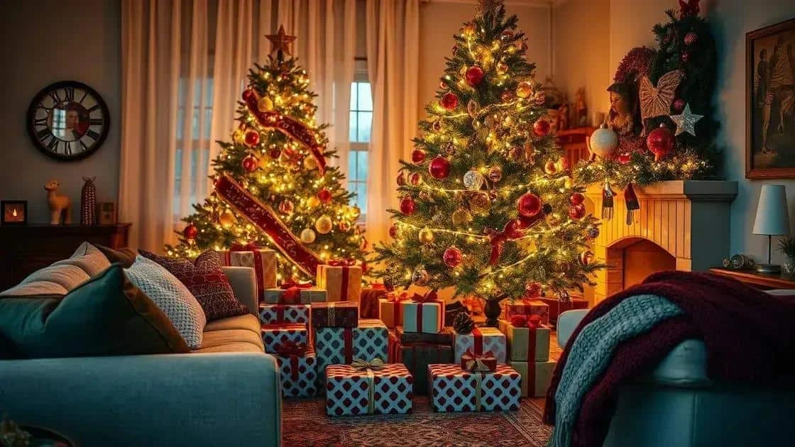 Decorated Christmas trees in a family sitting room