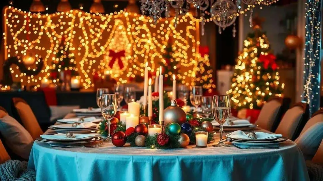 Decorated dining table beside a Christmas tree
