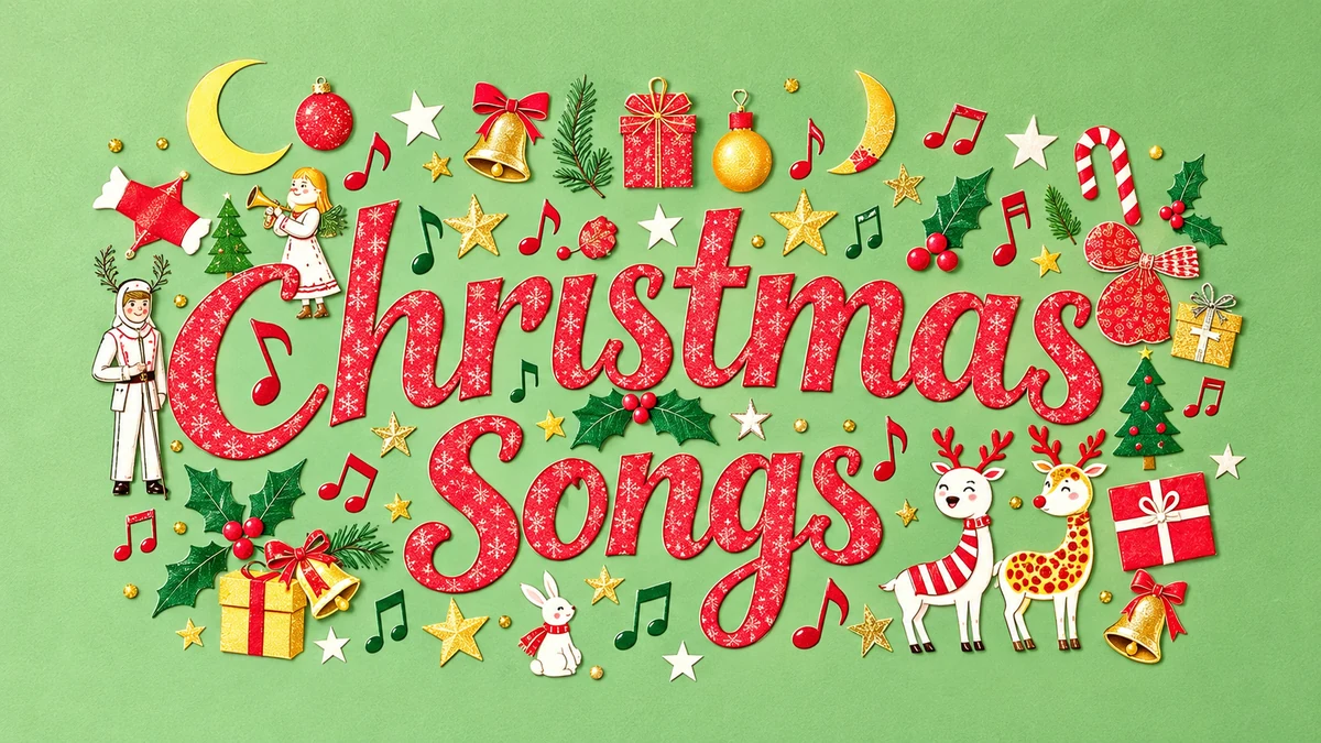 Decorative Christmas songs lettering with musical notes
