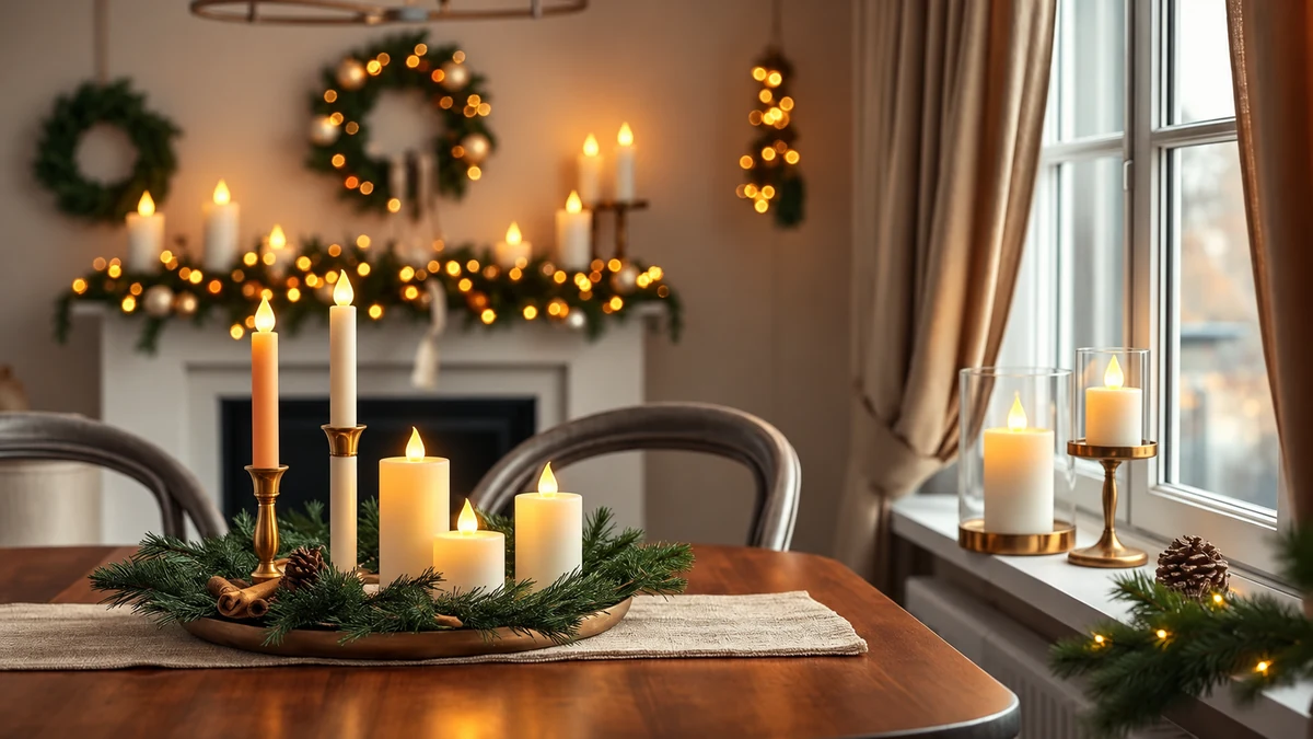 Decorative LED candles with festive ornaments Decorative LED candles with festive ornaments