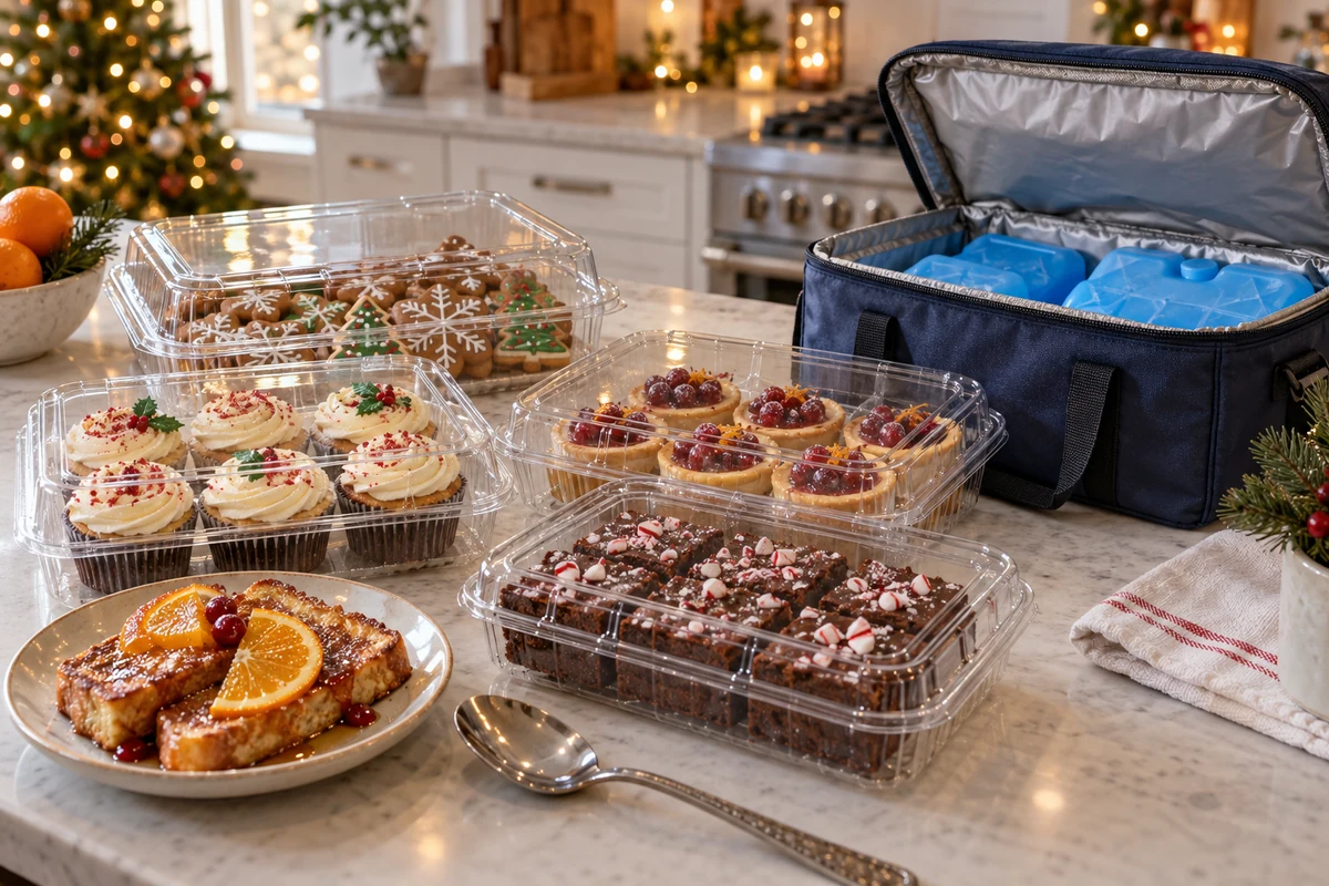 Desserts packed beside an insulated cool bag