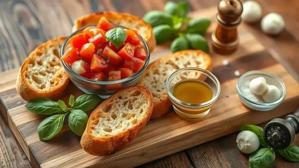 Diced tomato topping with toast basil and olive oil Diced tomato topping with toast basil and olive oil