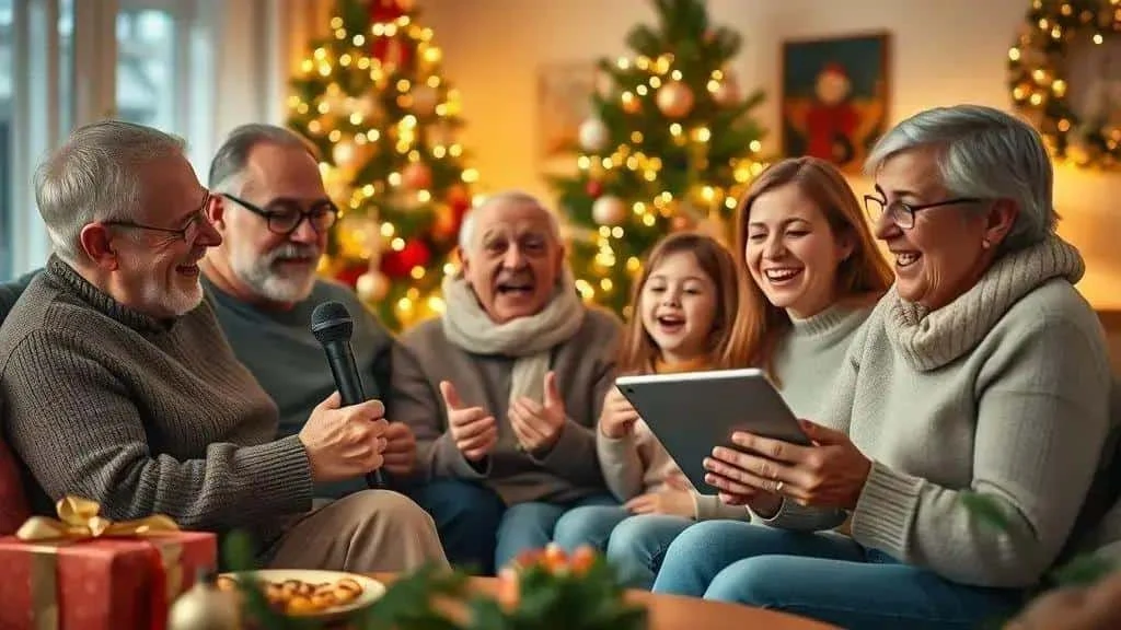 Different generations sharing a Christmas karaoke song