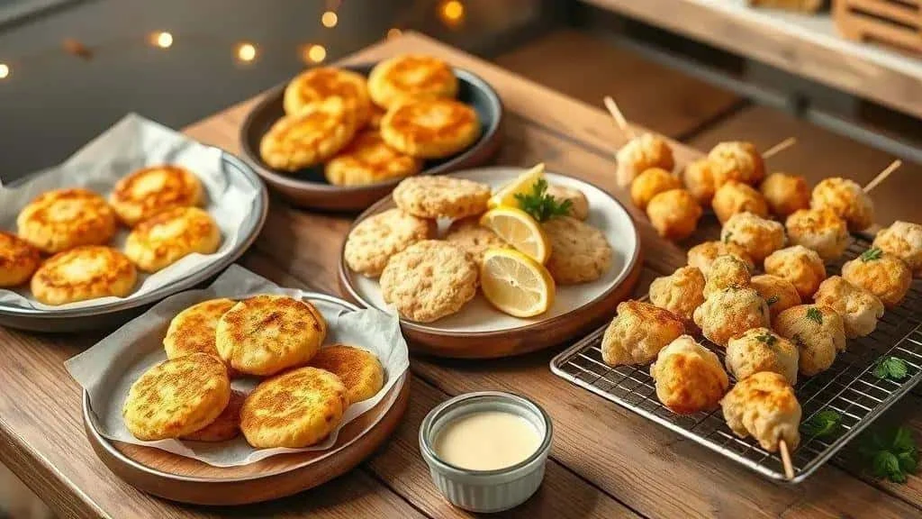 Different shapes and coatings for salt cod fritters Different shapes and coatings for salt cod fritters