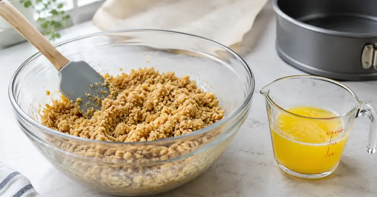 Digestive biscuit crumbs mixed with melted butter