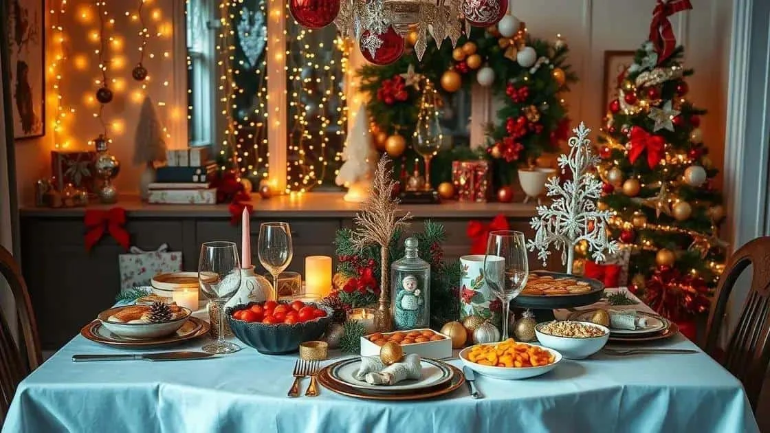 Dining table laid for a themed Christmas gathering