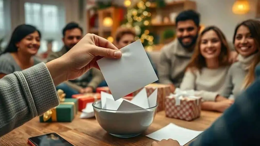 Drawing a folded name slip for a festive gift exchange
