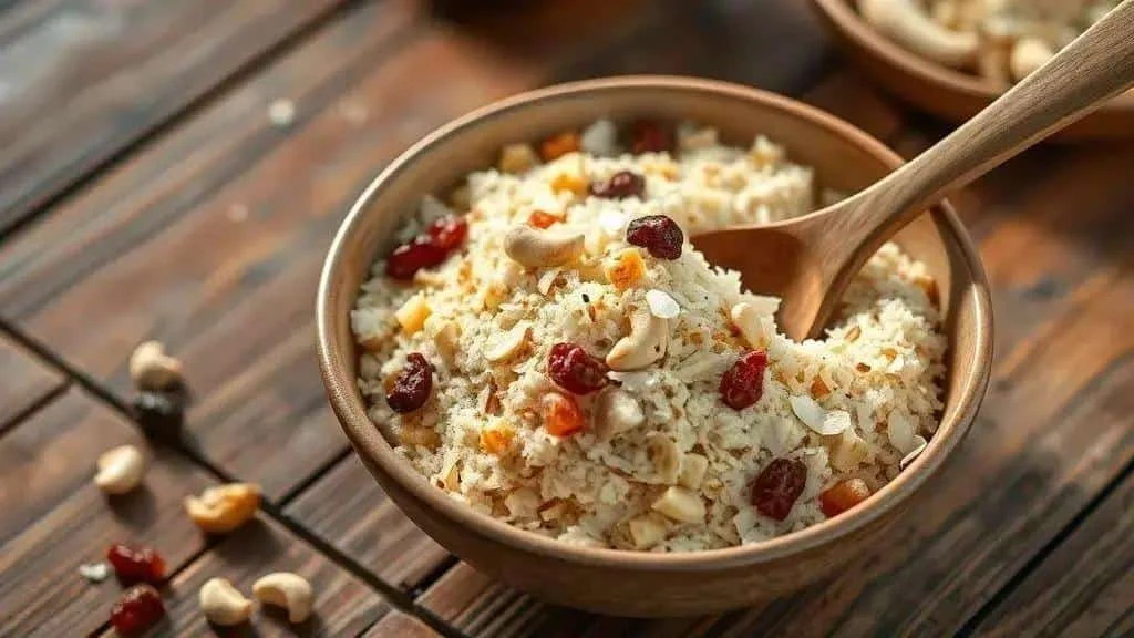 Dried fruit farofa with coconut and cashews