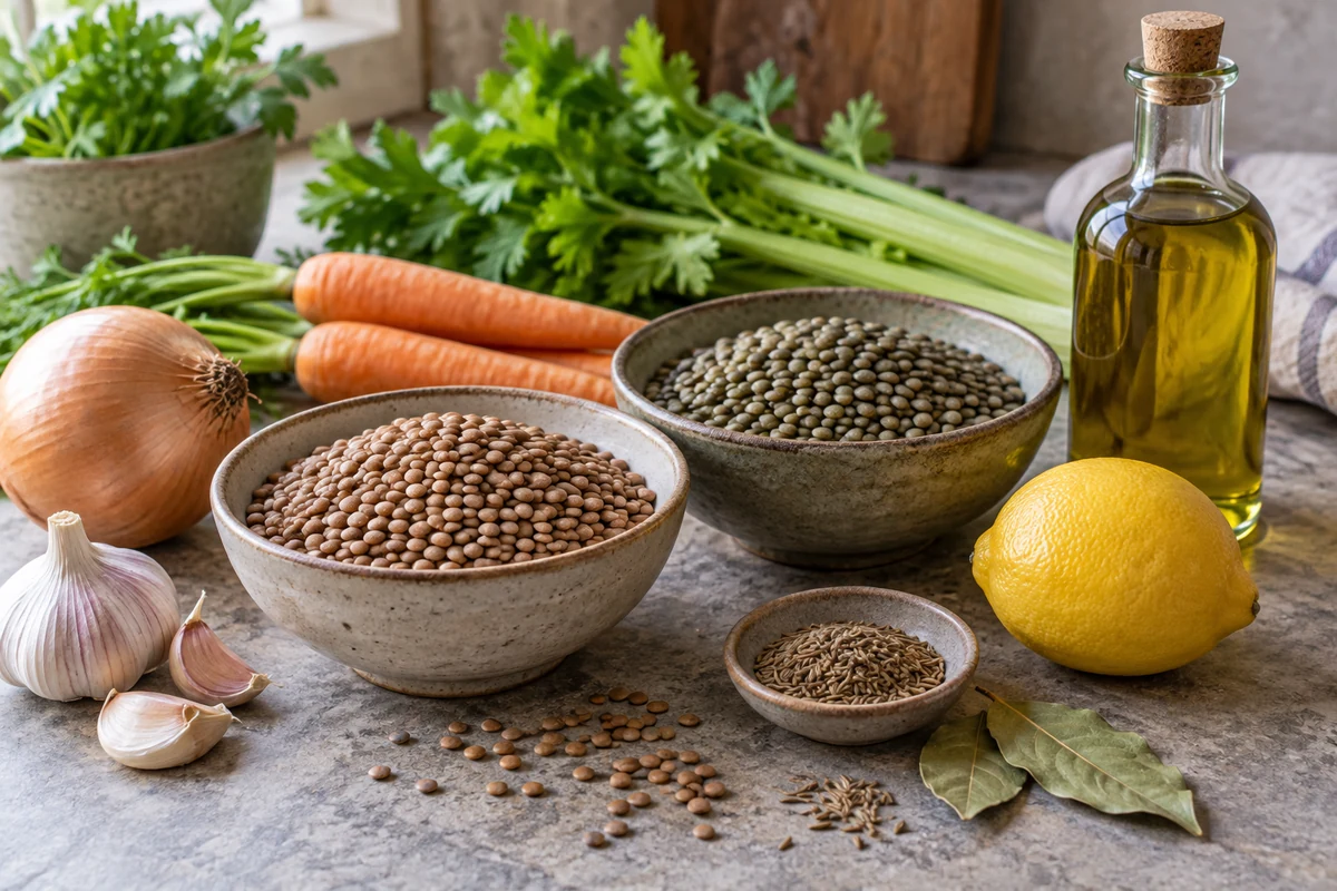 Dry lentils and vegetable ingredients