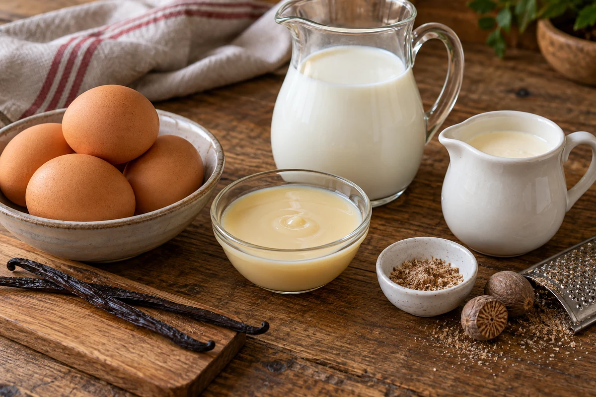 Eggs milk cream and condensed milk for Brazilian eggnog Eggs milk cream and condensed milk for Brazilian eggnog