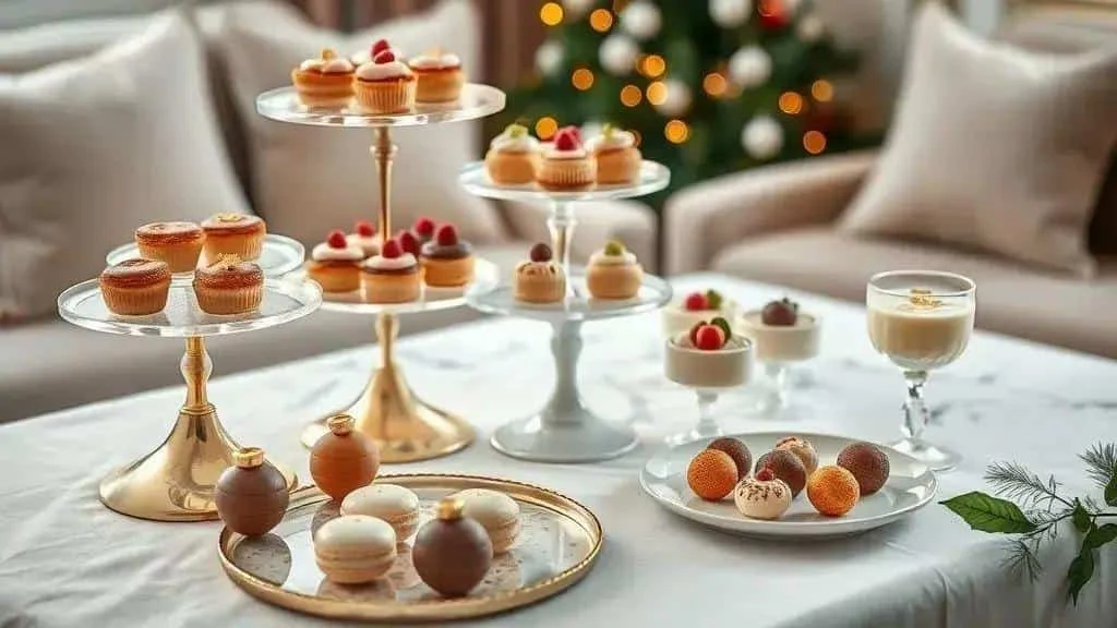 Elegant miniature desserts on tiered stands Elegant miniature desserts on tiered stands