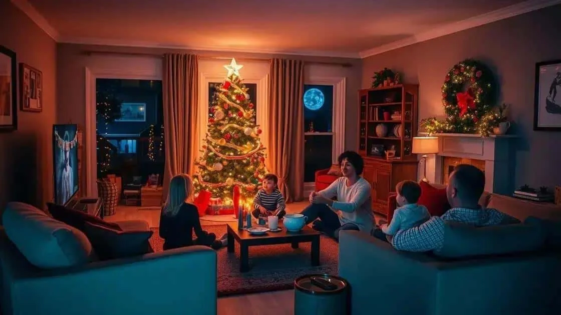 Family chatting in a festive sitting room