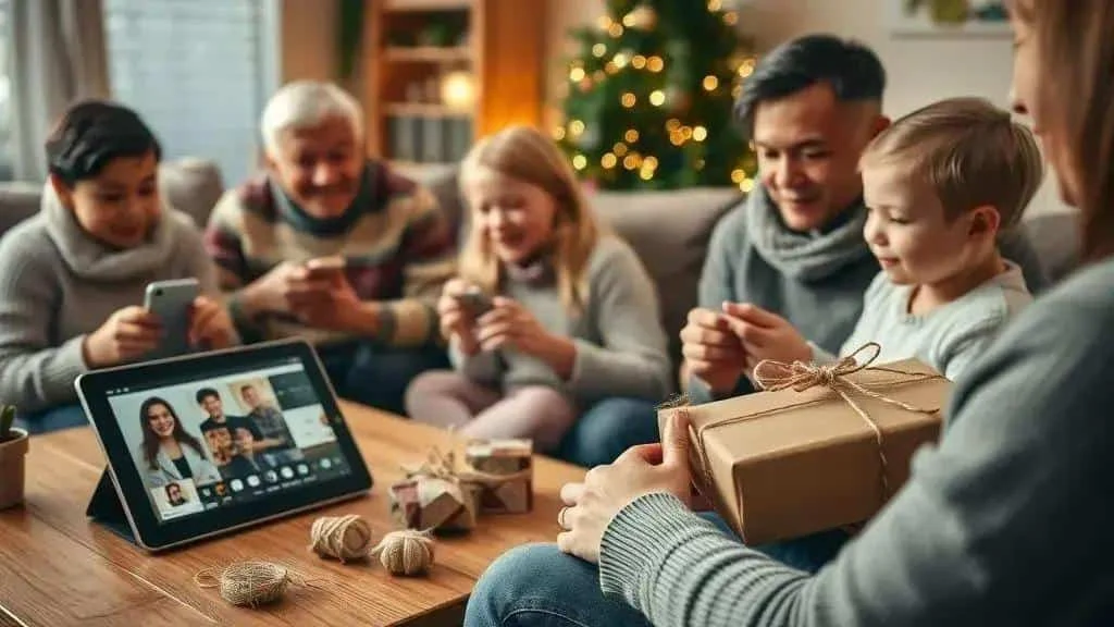 Family connecting through a festive video call