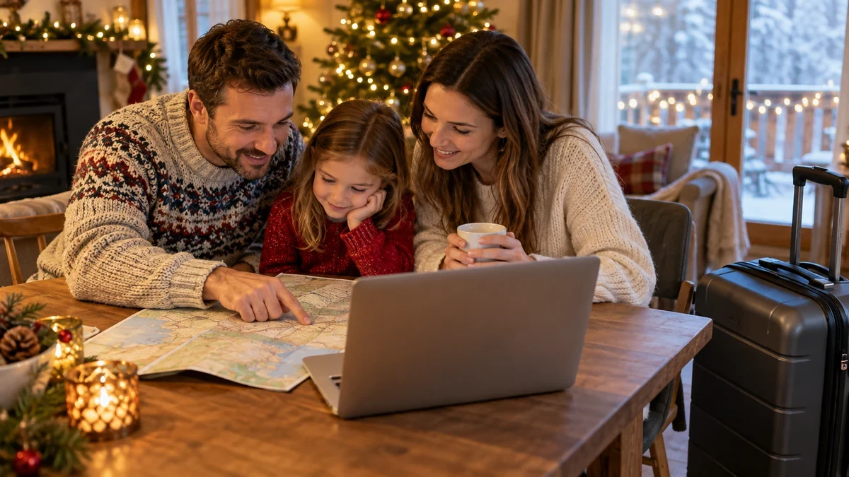 Family discussing a Christmas holiday together