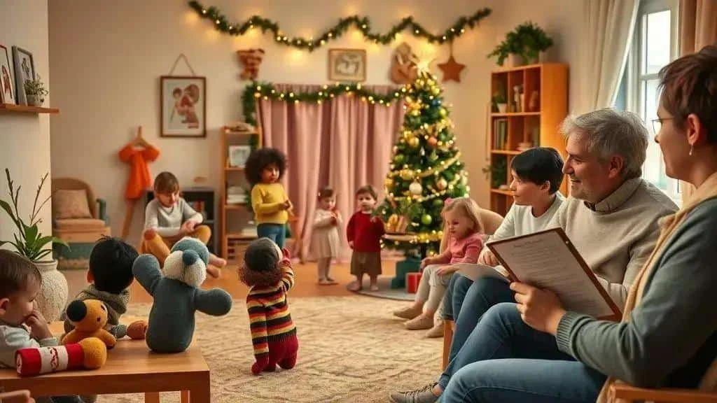Family enjoying a Christmas puppet performance