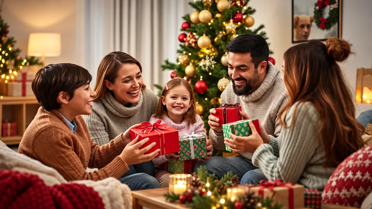 Family exchanging a thoughtful Christmas gift