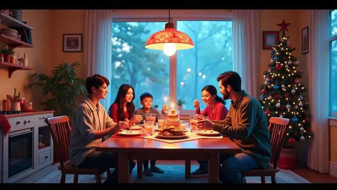 Family gathered around a festive table
