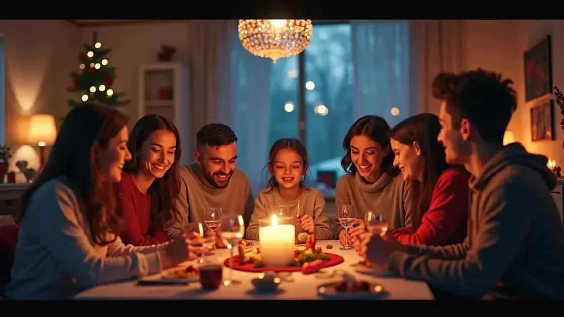 Family gathered around a festive table