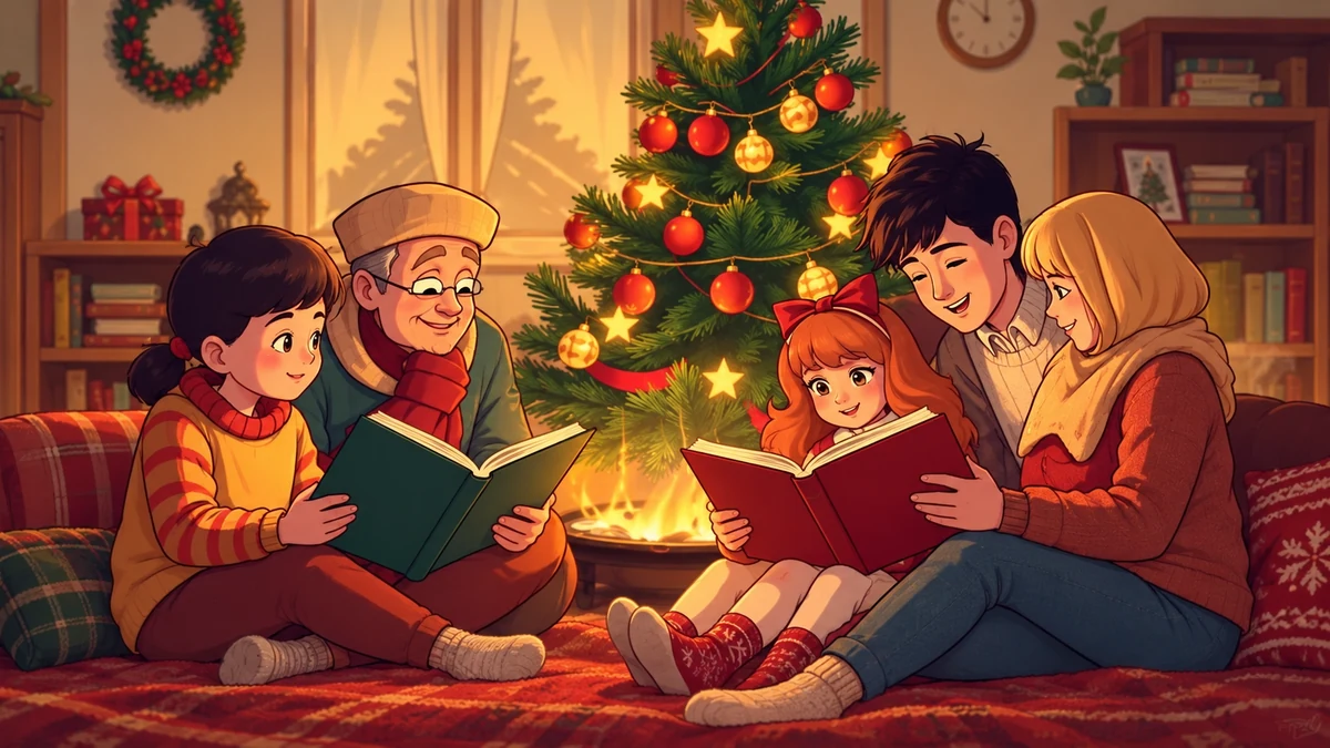 Family listening to a Christmas story