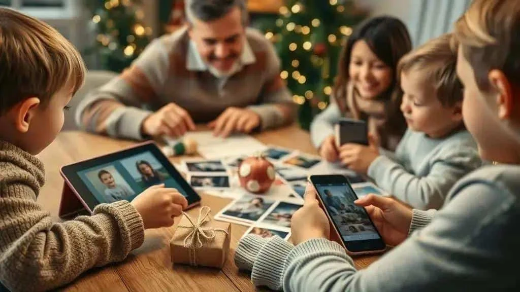 Family looking through photographs together